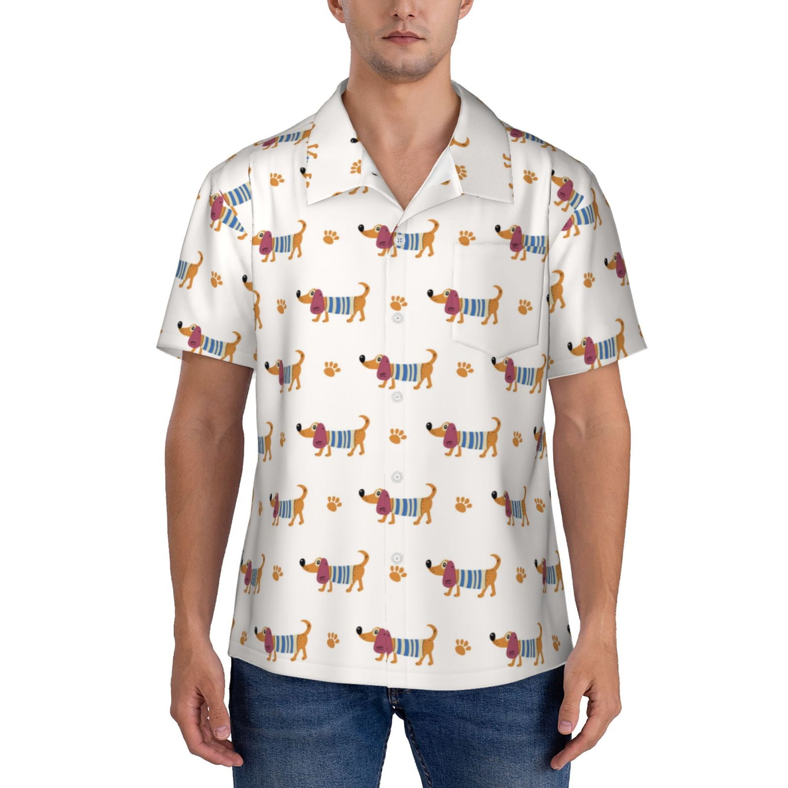 Yiaed Dachshund Dog Puppy Print Hawaiian Shirt for Men Short Sleeve