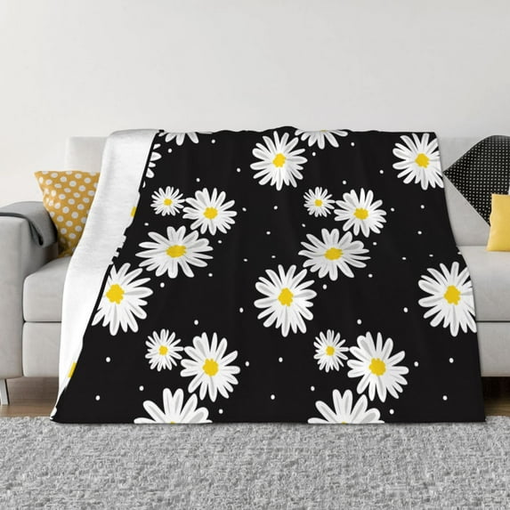 Yiaed Daisies Flowers Print Blanket Throw Blanket Soft Cozy Flannel Blanket for Home Bed Sofa Couch Chair-80"x60"