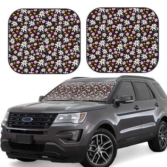 Yiaed Daisies Flowers Print Car Front Windshield Sun Shade,Foldable Anti-UV Car Sunshade for Front Window for Most Vehicles-Medium