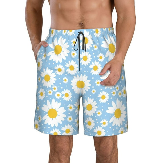 Yiaed Daisies Flowers Print Men's Swim Trunks with Lining Quick Dry Sports Shorts Beach Shorts Boardshorts-