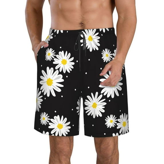 Yiaed Daisies Flowers Print Men's Swim Trunks with Lining Quick Dry Sports Shorts Beach Shorts Boardshorts-X-Large