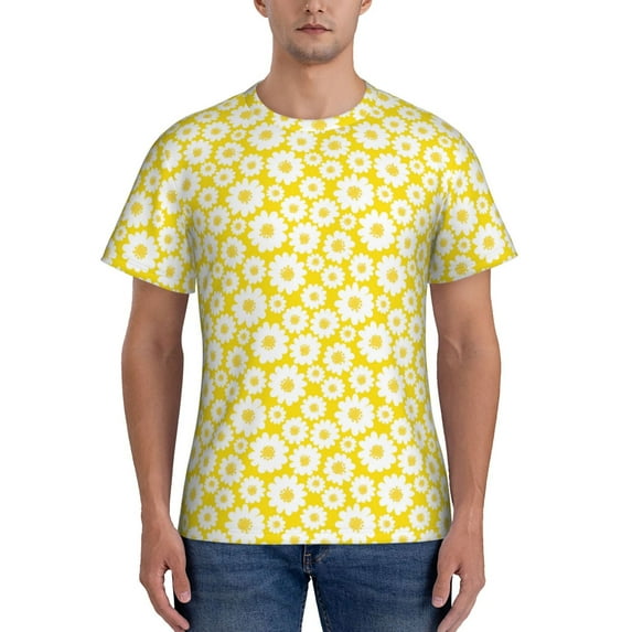 Yiaed Daisies Flowers Print Mens Short Sleeve Tight Fit T-Shirt, Crewneck Casual Tee-X-Large