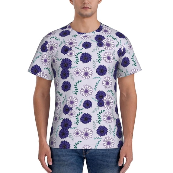 Yiaed Daisies Flowers Print Mens Short Sleeve Tight Fit T-Shirt, Crewneck Casual Tee-XX-Large
