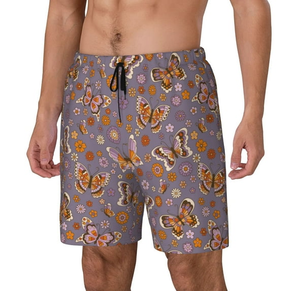 Yiaed Daisies Flowers Print Mens Swim Trunks Bathing Suit Compression Liner Beach Swim Shorts Swimwear Quick Dry Zipper Pocket No-Chafing Board Short-XX-Large