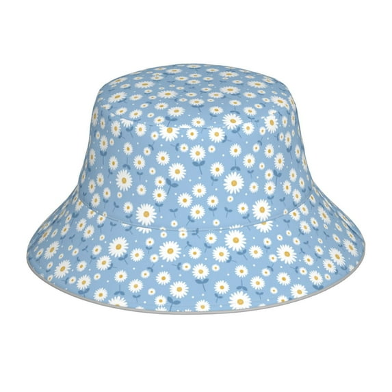 Yiaed Daisies Flowers Print Reflective Stripe Bucket Hat Unisex Funny Outdoor Fisherman Cap Beach Sun Hat