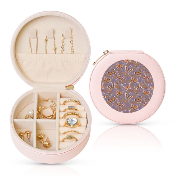 Yiaed Daisies Flowers Print Travel Jewelry Case Bridesmaid Gift Boxes Jewelry Travel Organizer Small Round Jewelry Box Mini Storage-Pink