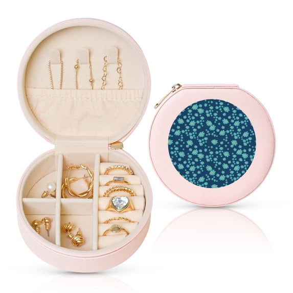 Yiaed Daisies Flowers Print Travel Jewelry Case Bridesmaid Gift Boxes Jewelry Travel Organizer Small Round Jewelry Box Mini Storage-Pink