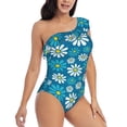thumbnail image 1 of Yiaed Daisies Flowers Print Women One Piece Swimsuits Tummy Control One Shoulder Bathing Suits Pattern Ruffle Swimwear-Small, 1 of 8