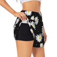 thumbnail image 1 of Yiaed Daisies Flowers Print Women's Running Shorts with Liner 3 Zipper Pockets Elastic Workout Athletic Gym Yoga Shorts-Large, 1 of 7