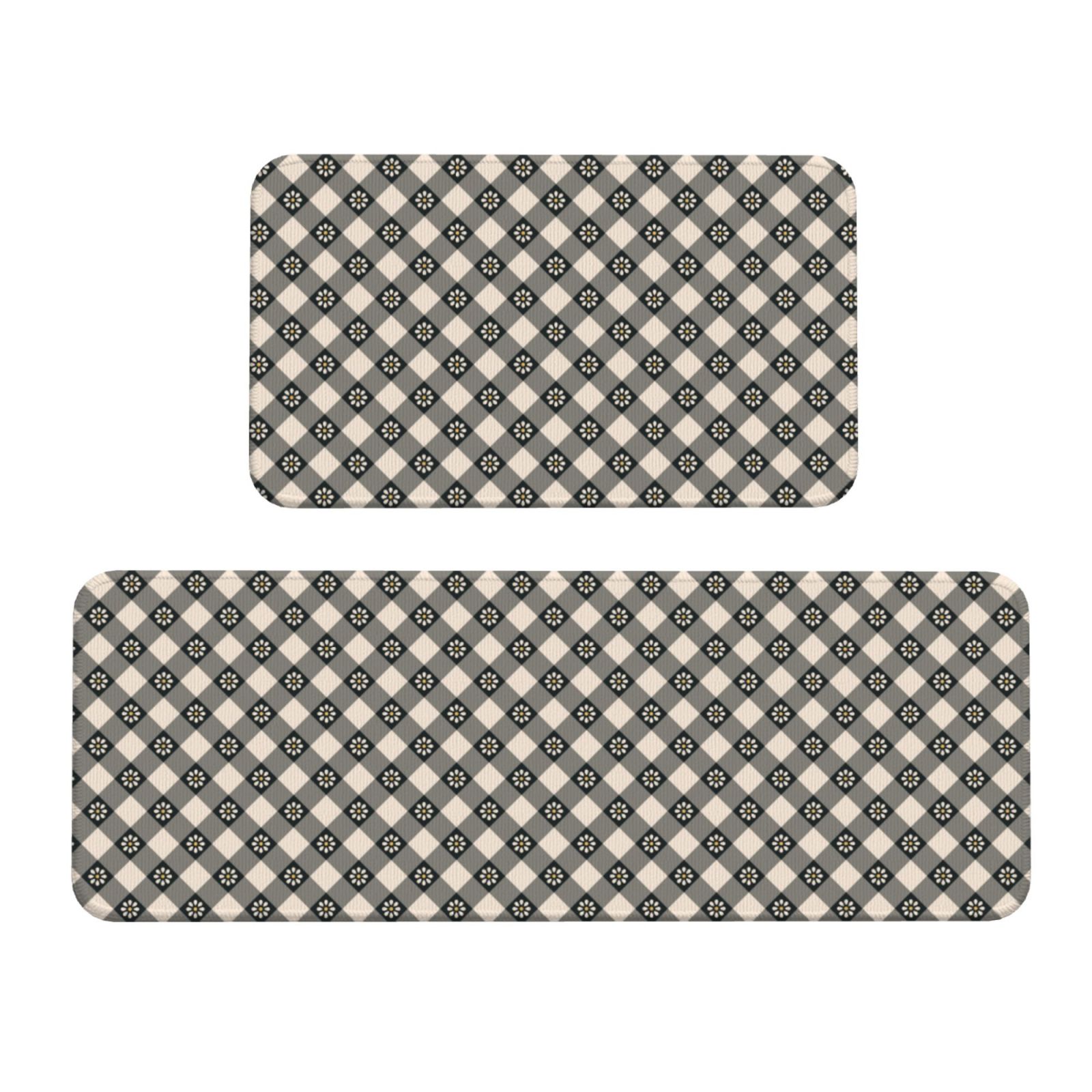 Dark Kitchen Rug Yiaed Daisy Plaid Black Kitchen Rugs Sets of 2 Kitchen Mats Cushioned ...