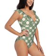 thumbnail image 1 of Yiaed Daisy Plaid Green Print Women's Ruffled One Piece Swimsuit V Neck Swimwear Slimming Monokini for Woman-XX-Large, 1 of 8