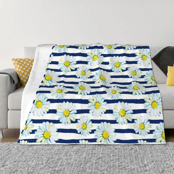 Yiaed Daisy Striped Nautical Print Blanket Throw Blanket Soft Cozy Flannel Blanket for Home Bed Sofa Couch Chair-50"x40"