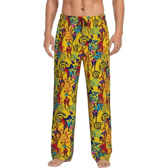 Yiaed Dancing African Womens Print Men's Lounge Pants, Loose PJ Bottoms, Long Pajama Pants for Men-X-Large