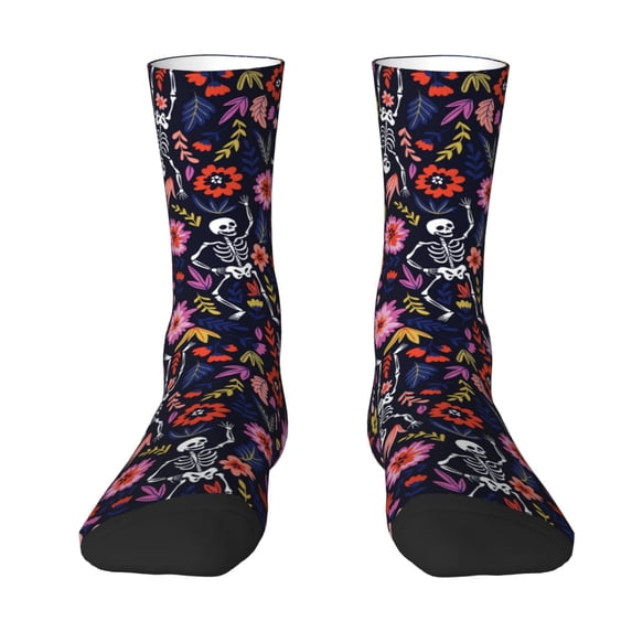 Yiaed Dancing Skeletons Floral Garden Print Great elasticity Crew Socks Sports socks for Men and Women