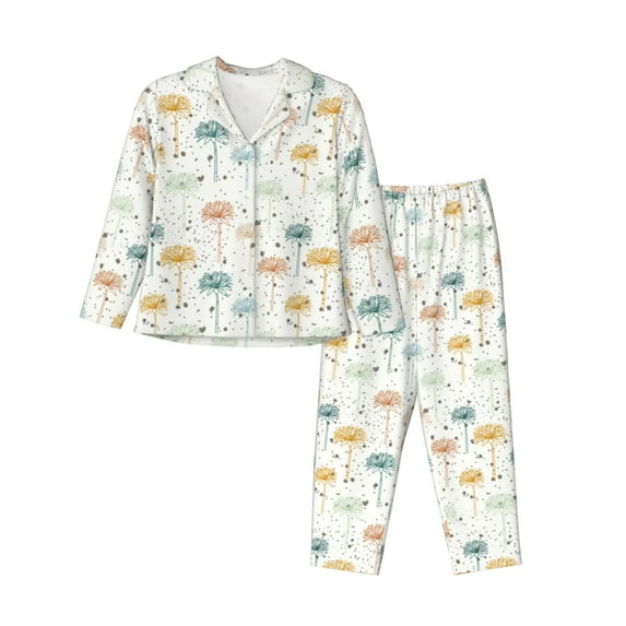 Yiaed Dandelion Print Pajamas Women's Long Sleeve Sleepwear Soft Button Down Loungewear Pjs Lounge Set Nightwear Womens Pajama Pants-XX-Large