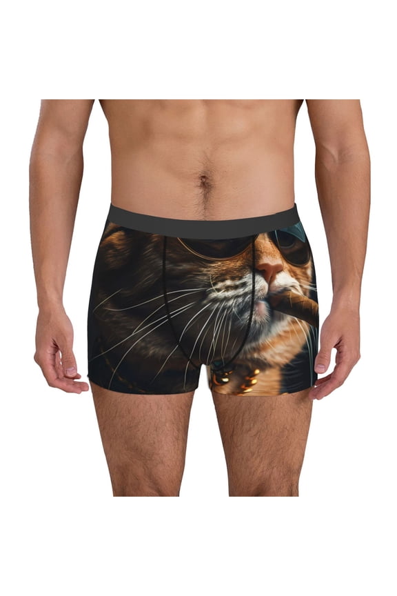 Dapper Cat in Sunglasses Print Men's Soft Cotton Boxer Shorts Breathable Boxers Underwear Moisture-Wicking Underwear Stretch Boxer Briefs for Man-X-Large