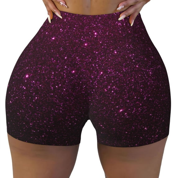 Yiaed Dark Purple Glitter Print Women's Athletic Shorts Running Shorts Sporty Short High Waisted Elastic Workout Shorts for Yoga Gym Running & Sports -XX-Large