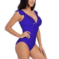 thumbnail image 1 of Yiaed Darkblue Print Women's Ruffled One Piece Swimsuit V Neck Swimwear Slimming Monokini for Woman-Small, 1 of 8