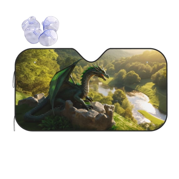 Yiaed Deep Forest Stone Green Dragon Print Car Windshield Sunshade Front Auto Car Front Window Sun Shade Foldable Sun Visor Shield Cover Auto Accessories for Sedan SUV Truck-Medium