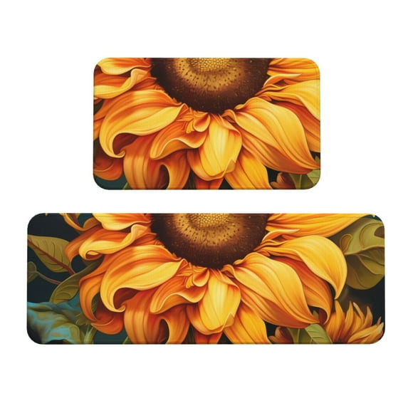Yiaed Deep Yellow Colorful Sunflower Kitchen Rugs Sets of 2 Kitchen Mats Cushioned Anti Fatigue Kitchen Rug Tapetes Para Cocina for Sink,Laundry Room