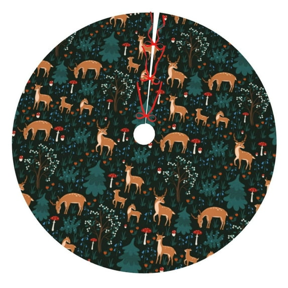 Yiaed Deers In The Forest Print Christmas Tree Skirt , Tree SkirtsTree Mat for Christmas Winter Holiday Indoor Decorations-30"