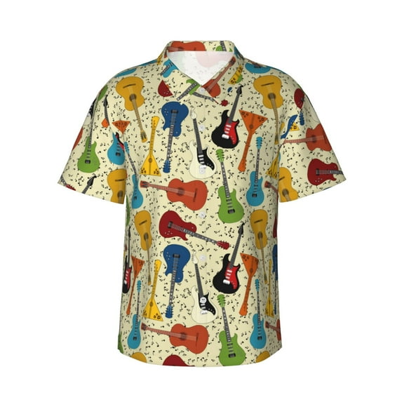 Yiaed Different Kind Of Guitars Print Hawaiian Shirt for Men Short Sleeve Button Down Shirts Beach Shirts for Men,X-Large