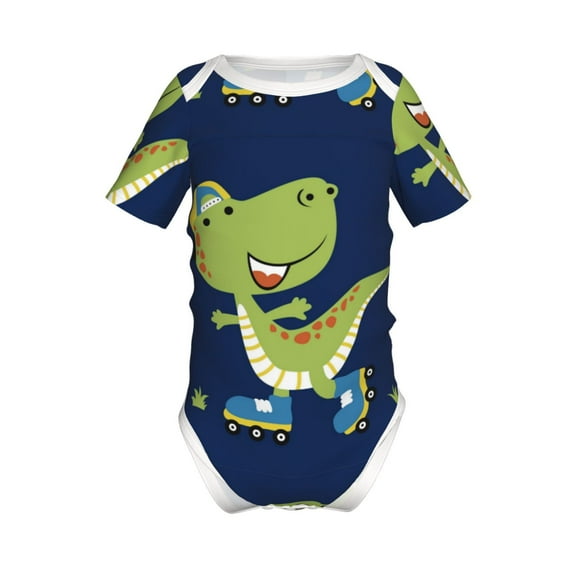 Yiaed Dino Playing Roller Skate Print Infant Climbing Short Sleeve Onesie One-Piece Baby Bodysuit Clothes 0-12 Months -9M