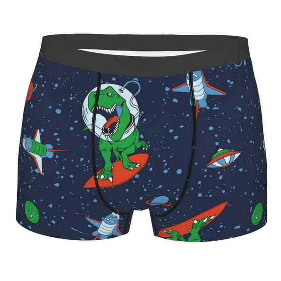 Yiaed Dinosaur Astronaut Space Surfing Print Men's Soft Cotton Boxer Shorts Breathable Boxers Underwear Moisture-Wicking Underwear Stretch Boxer Briefs for Man-X-Large