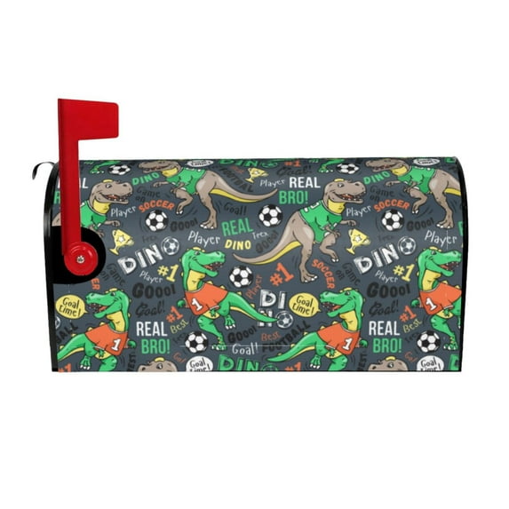 Yiaed Dinosaur Plays Soccer Print Mailbox Covers, Magnetic Mailbox Cover, Mail Box Covers for Garden Outdoor Decor Box Covers-21x18 in