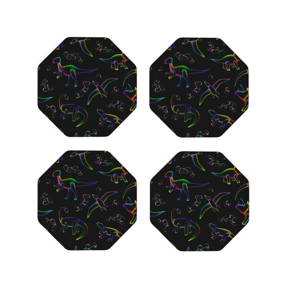 Yiaed Dinosaur Print Leather Coasters for Drinks - Cup Coasters Coffee Table Kitchen Table Bar, Home & Office Gifts Handmade Drink Coasters-Octagon