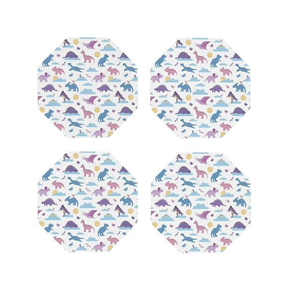 Yiaed Dinosaur Print Leather Coasters for Drinks - Cup Coasters Coffee Table Kitchen Table Bar, Home & Office Gifts Handmade Drink Coasters-Octagon