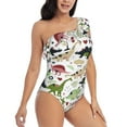 thumbnail image 1 of Yiaed Dinosaur Print Women One Piece Swimsuits Tummy Control One Shoulder Bathing Suits Pattern Ruffle Swimwear-Large, 1 of 8