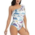thumbnail image 1 of Yiaed Dinosaur Print Women One Piece Swimsuits Tummy Control One Shoulder Bathing Suits Pattern Ruffle Swimwear-Small, 1 of 8
