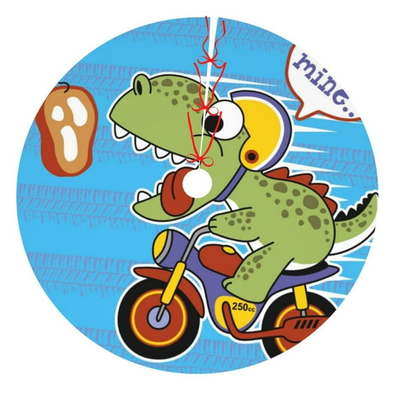 Yiaed Dinosaur Riding a Motorcycle Print Christmas Tree Skirt , Tree SkirtsTree Mat for Christmas Winter Holiday Indoor Decorations-30"