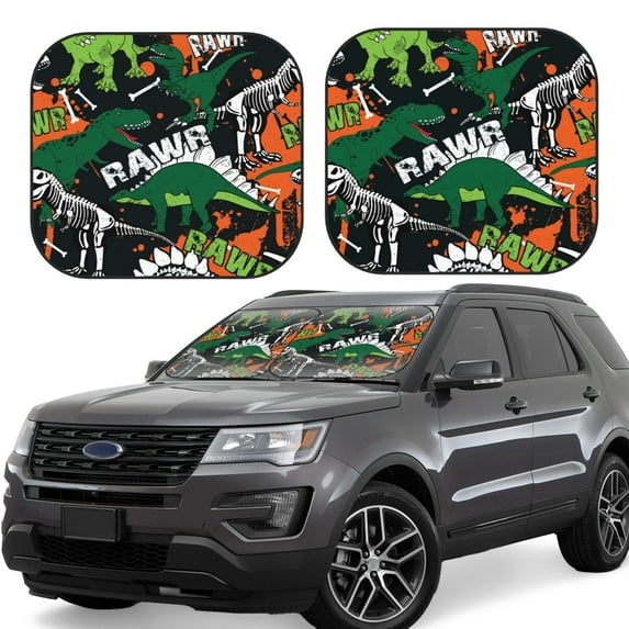 Yiaed Dinosaur Skeleton Print Car Front Windshield Sun Shade,Foldable Anti-UV Car Sunshade for Front Window for Most Vehicles-Large