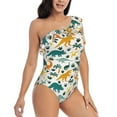 thumbnail image 1 of Yiaed Dinosaurs and Tropical Leaves Print Women One Piece Swimsuits Tummy Control One Shoulder Bathing Suits Pattern Ruffle Swimwear-Medium, 1 of 8