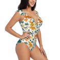 thumbnail image 1 of Yiaed Dinosaurs and Tropical Leaves Print Women's Ruffled One Piece Swimsuit V Neck Swimwear Slimming Monokini for Woman-Small, 1 of 8