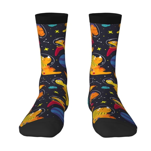 Yiaed Dinosaurs in Space Print Great elasticity Crew Socks Sports socks for Men and Women