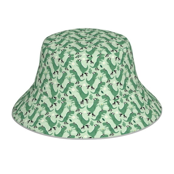 Yiaed Dinosaurs on Roller Skater Print Reflective Stripe Bucket Hat Unisex Funny Outdoor Fisherman Cap Beach Sun Hat
