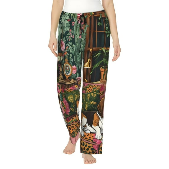 Yiaed Dog On Floral Couch Print Womens Lounge Pants, Loose PJ Bottoms, Long Pajama Pants for Women-XX-Large