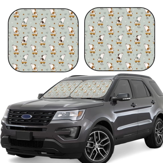 Yiaed Dog Riding Skateboard Print Car Front Windshield Sun Shade,Foldable Anti-UV Car Sunshade for Front Window for Most Vehicles-Small