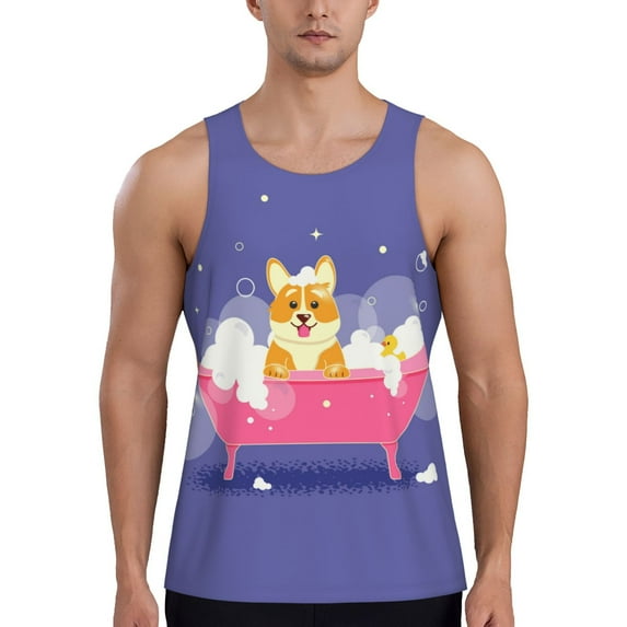 Yiaed Dog Washes in a Bath Print Mens Compression Shirt Slimming Body Shaper Vest Workout Tank Tops Abs Abdomen Undershirts-Small