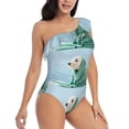 thumbnail image 1 of Yiaed Dog Wrapped in Towel Print Women One Piece Swimsuits Tummy Control One Shoulder Bathing Suits Pattern Ruffle Swimwear-Small, 1 of 8