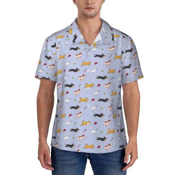 Yiaed Dogs Are Running Print Hawaiian Shirt for Men Short Sleeve Button Down Shirts Beach Shirts for Men-Large