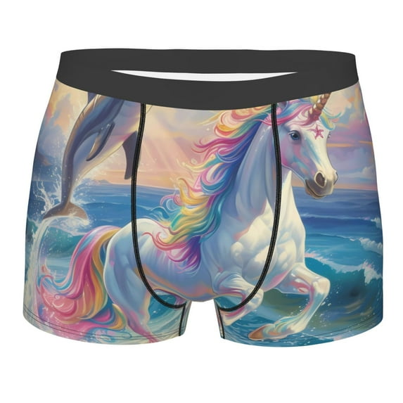 Yiaed Dolphin Rainbow Horse Print Men's Soft Cotton Boxer Shorts Breathable Boxers Underwear Moisture-Wicking Underwear Stretch Boxer Briefs for Man-X-Large