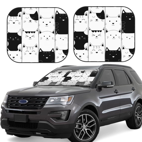 Yiaed Doodle Cute Cat Print Car Front Windshield Sun Shade,Foldable Anti-UV Car Sunshade for Front Window for Most Vehicles-Small