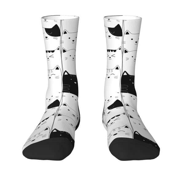 Yiaed Doodle Cute Cat Print Great elasticity Crew Socks Sports socks for Men and Women