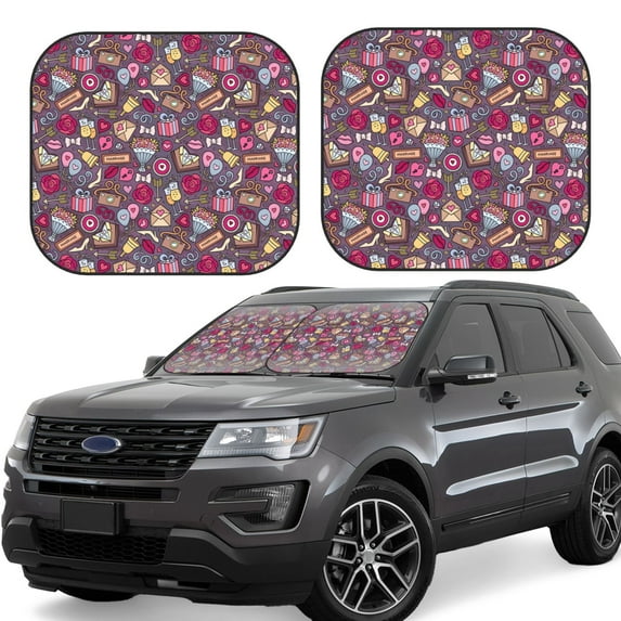 Yiaed Doodles Wedding Print Car Front Windshield Sun Shade,Foldable Anti-UV Car Sunshade for Front Window for Most Vehicles-Small
