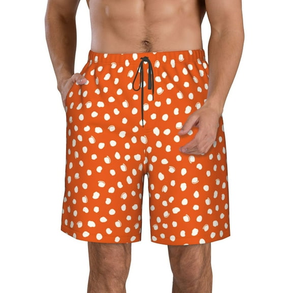 Yiaed Dots On Orange Background Print Men's Swim Trunks with Lining Quick Dry Sports Shorts Beach Shorts Boardshorts-Small