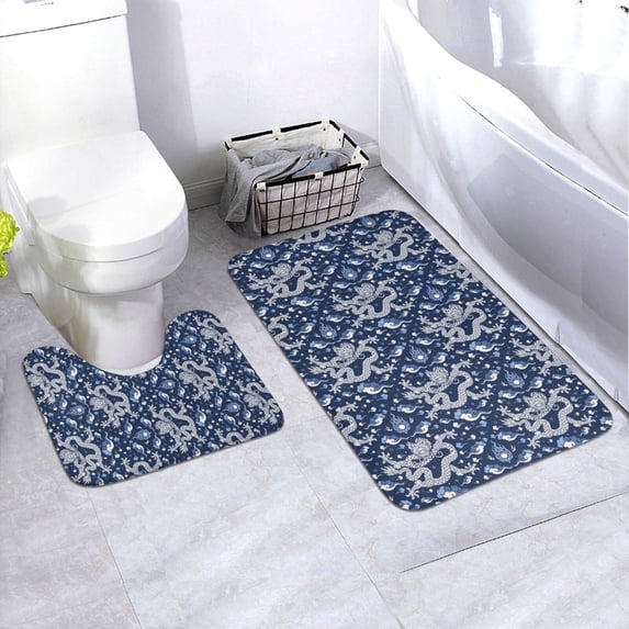 Yiaed Dragon Print Bathroom Mat Set 2 Pieces Mat Anti-Skid Pad Ultra Soft and Absorbent Bathroom Bath Mat Contour Bath Rugs for Toilet Base